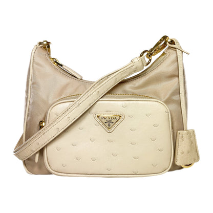 Prada Cammeo Re-Nylon Ostrich Shoulder Bag