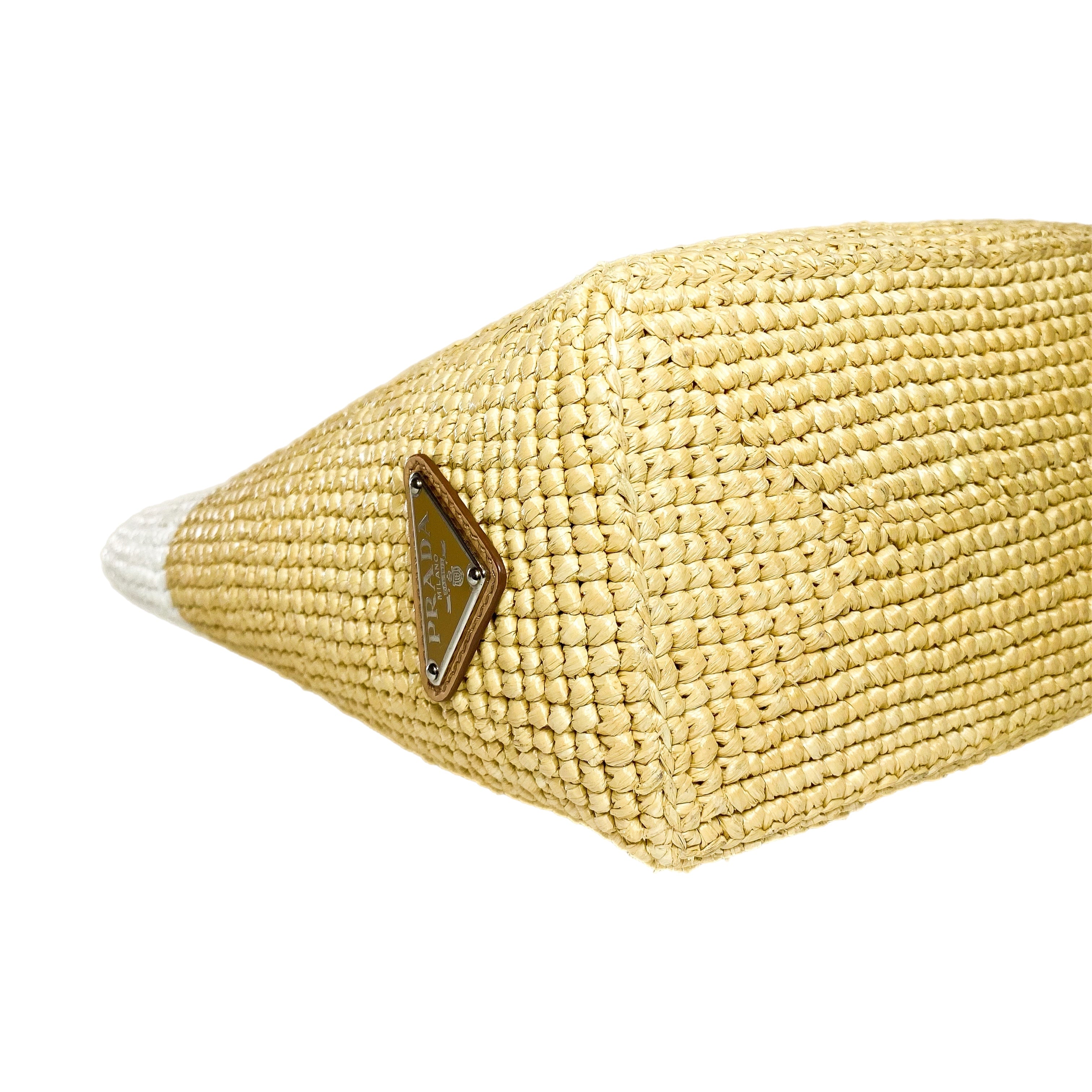 Prada White Naturale Yarn Raffia Effect Tote Bag