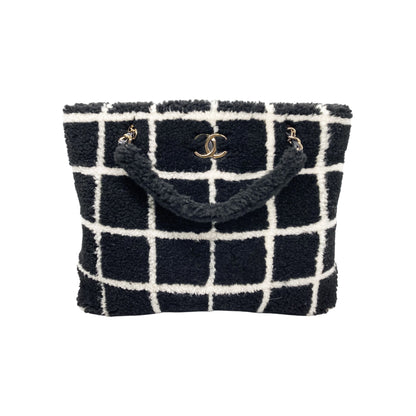Chanel Black White Shearling Grid Tote bag