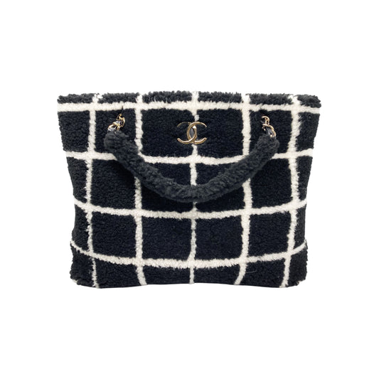 Chanel Black White Shearling Grid Tote bag