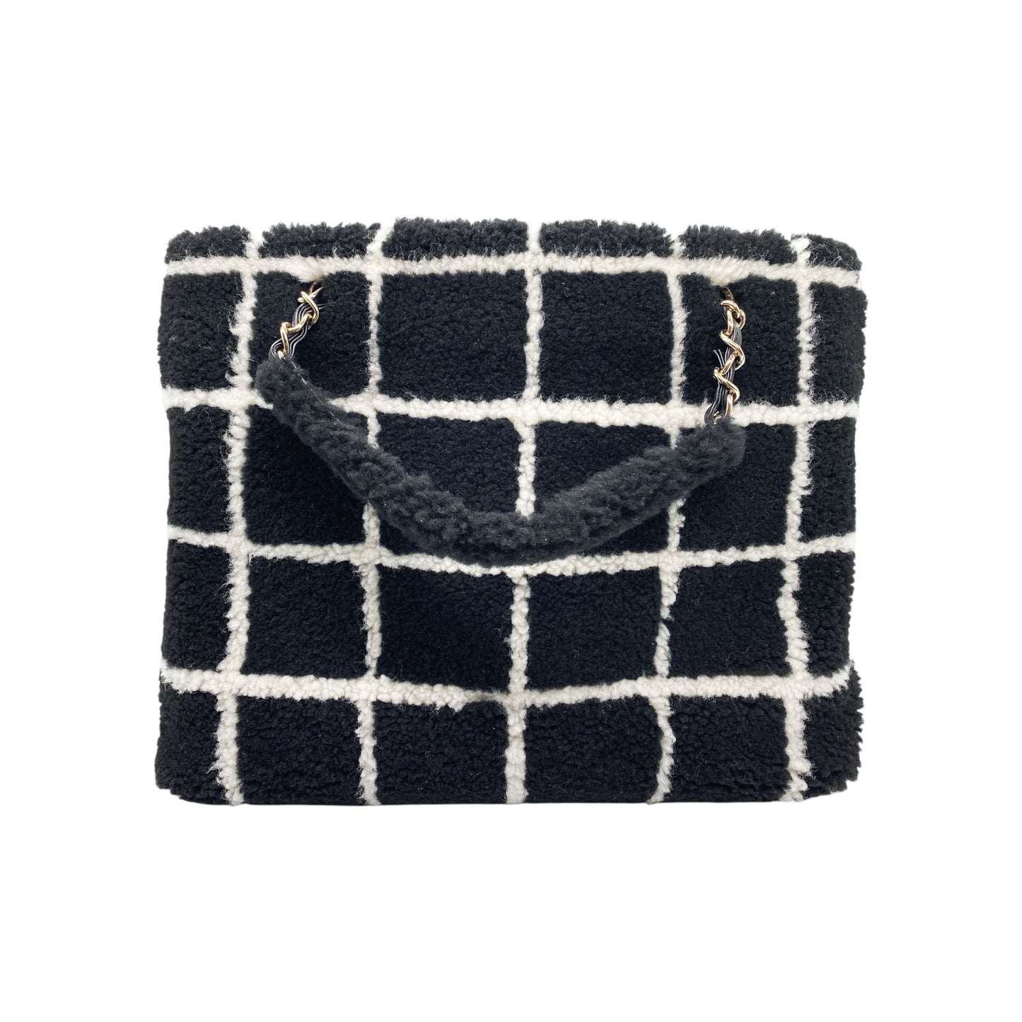 Chanel Black White Shearling Grid Tote bag