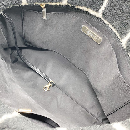 Chanel Black White Shearling Grid Tote bag