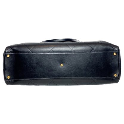 Chanel Black Stitched Maxi Logo Bowling Bag