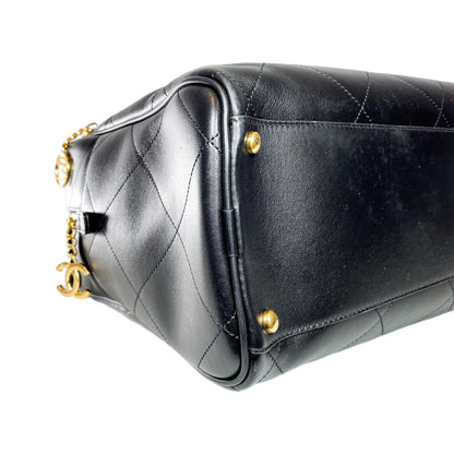 Chanel Black Stitched Maxi Logo Bowling Bag