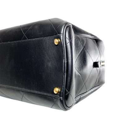 Chanel Black Stitched Maxi Logo Bowling Bag