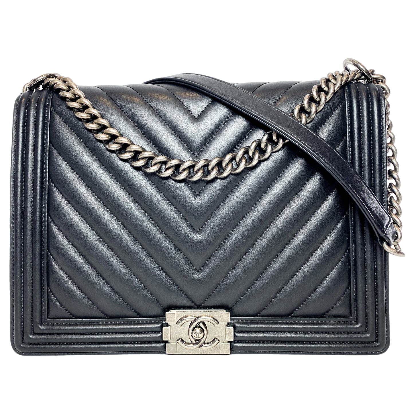 Chanel Black Large Chevron Boy Bag