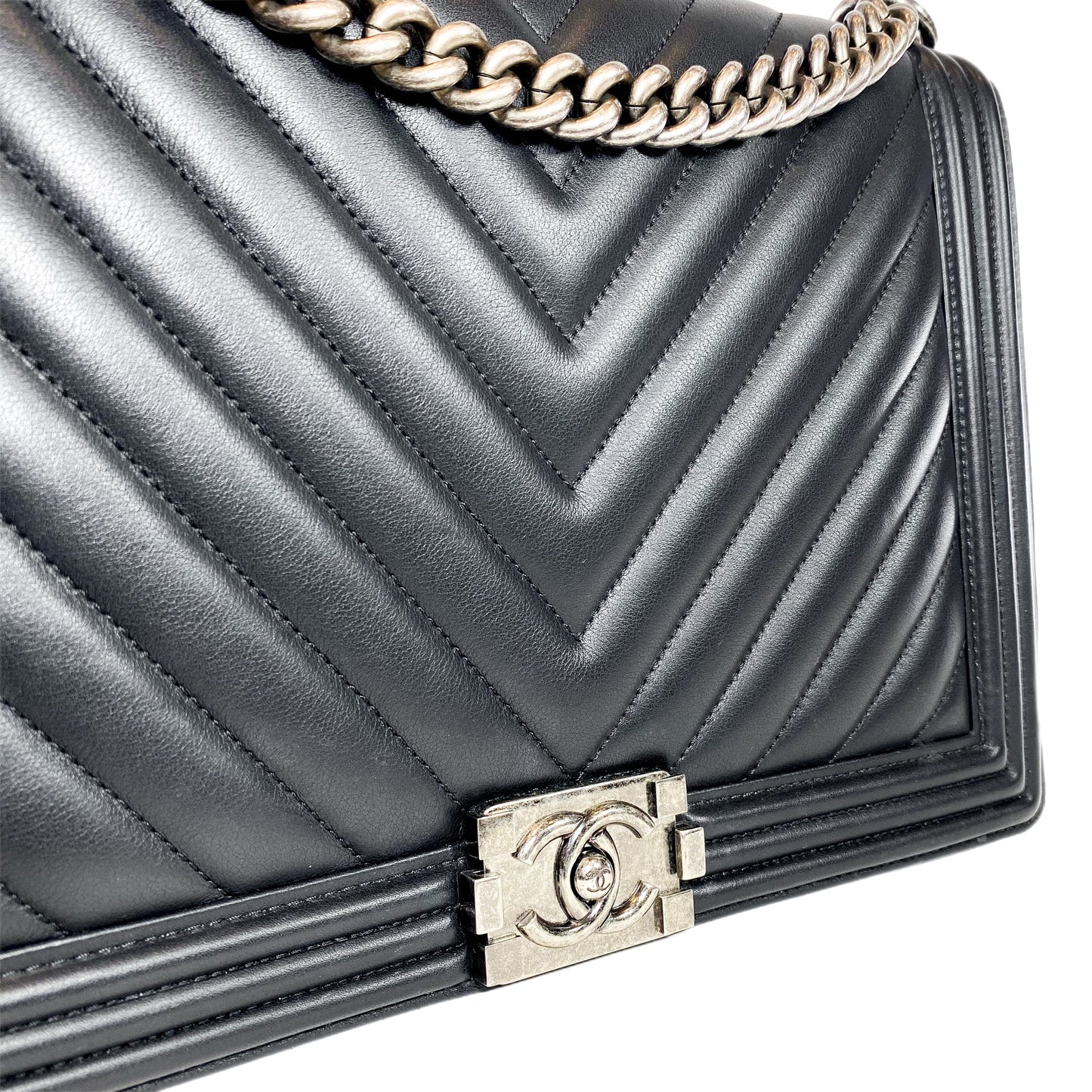 Chanel Black Large Chevron Boy Bag