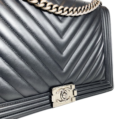 Chanel Black Large Chevron Boy Bag