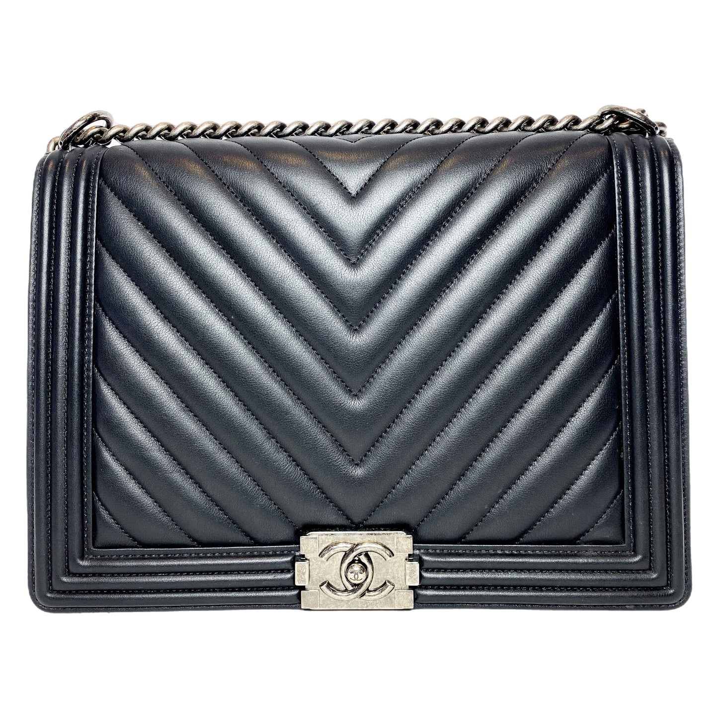 Chanel Black Large Chevron Boy Bag