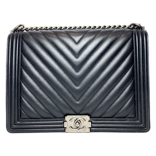 Chanel Black Large Chevron Boy Bag