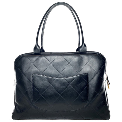 Chanel Black Stitched Maxi Logo Bowling Bag