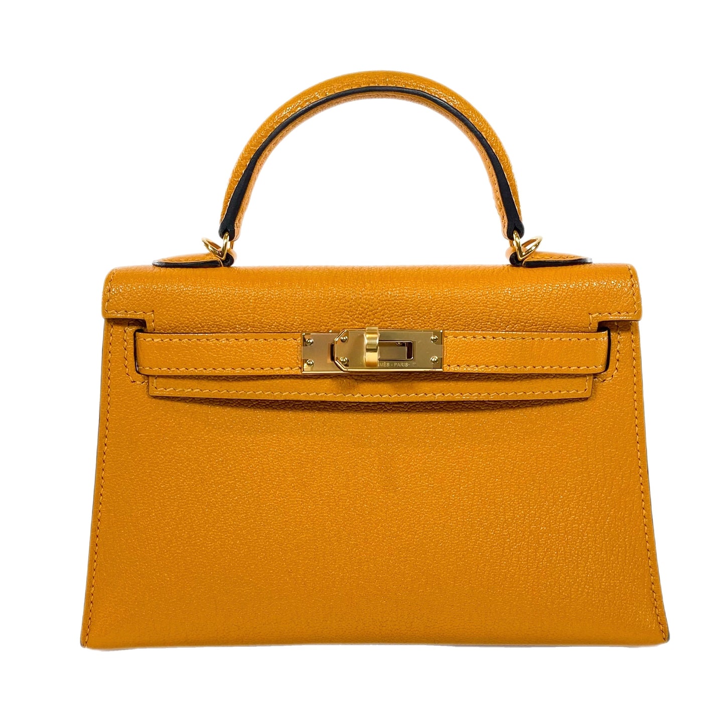 Hermes Mini Kelly 20 Jaune Ambre Chevre Mysore Gold Hardware