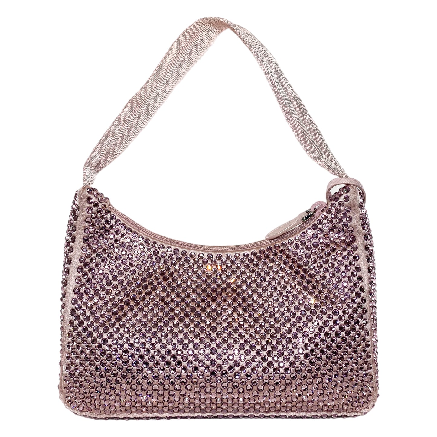Prada Alabaster Pink Satin Re-Edition Hobo Bag with Crystals