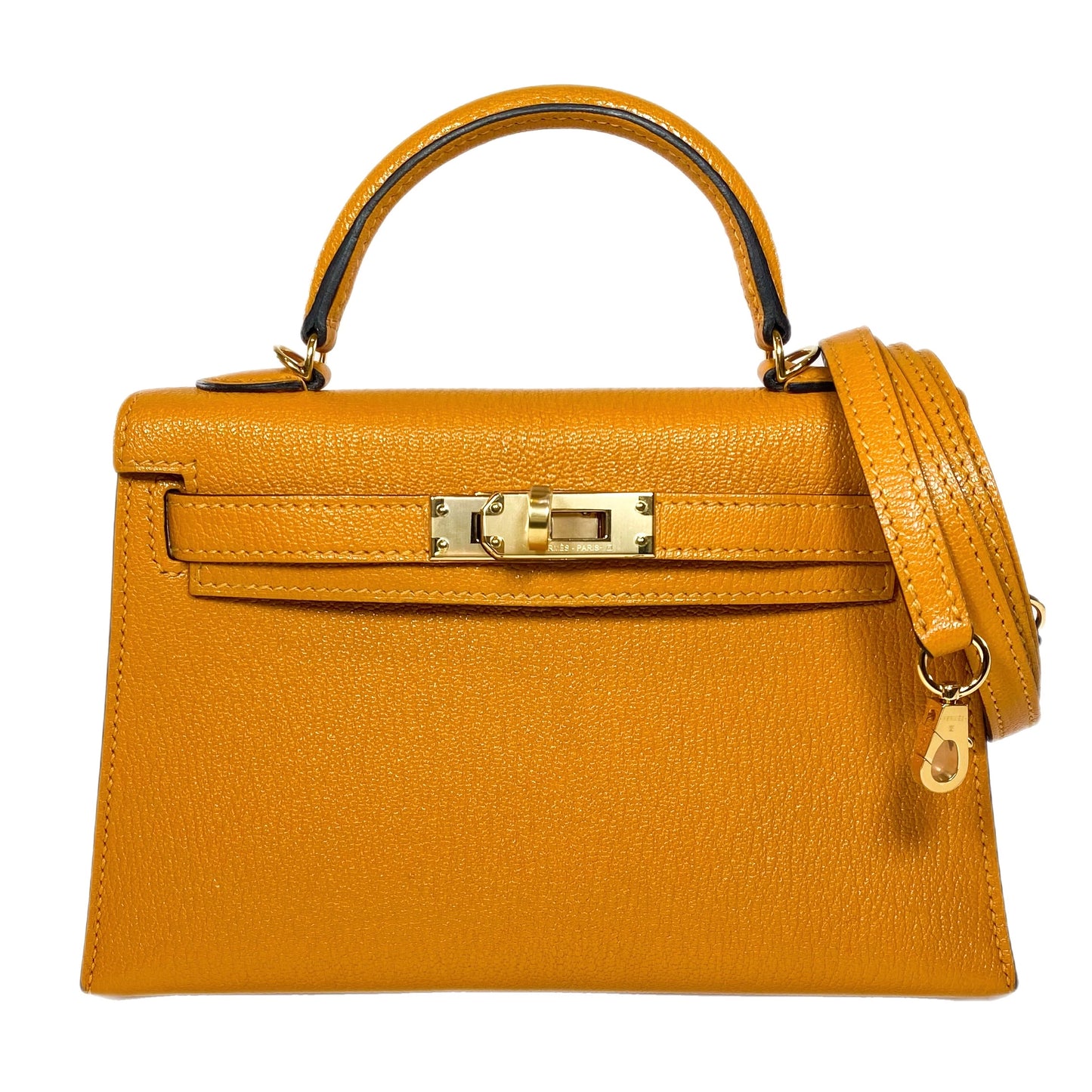 Hermes Mini Kelly 20 Jaune Ambre Chevre Mysore Gold Hardware