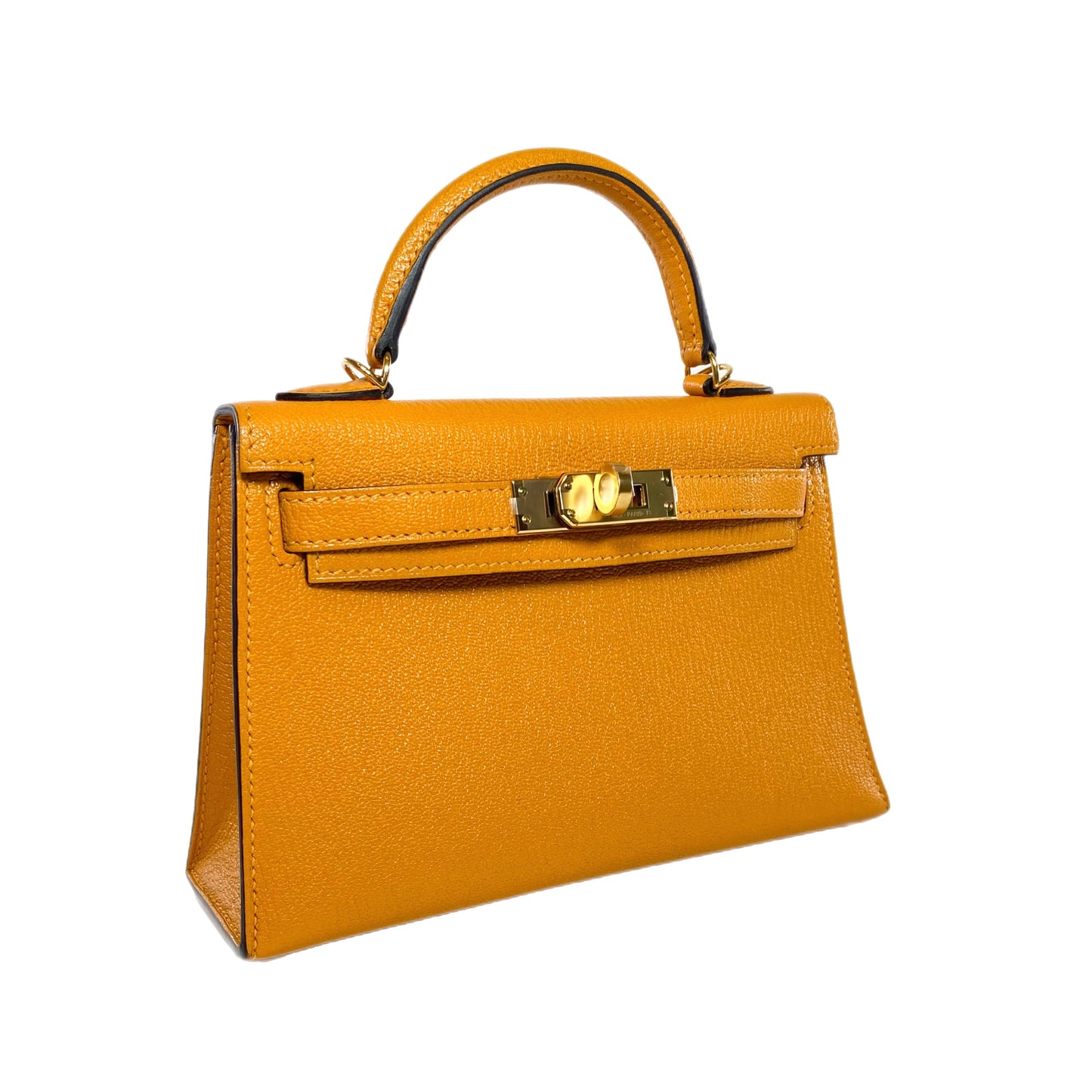 Hermes Mini Kelly 20 Jaune Ambre Chevre Mysore Gold Hardware