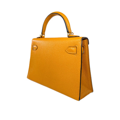 Hermes Mini Kelly 20 Jaune Ambre Chevre Mysore Gold Hardware