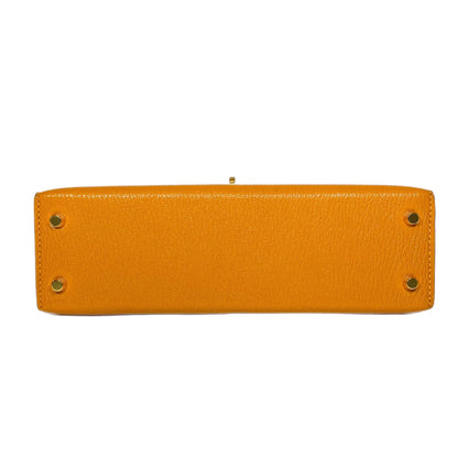 Hermes Mini Kelly 20 Jaune Ambre Chevre Mysore Gold Hardware