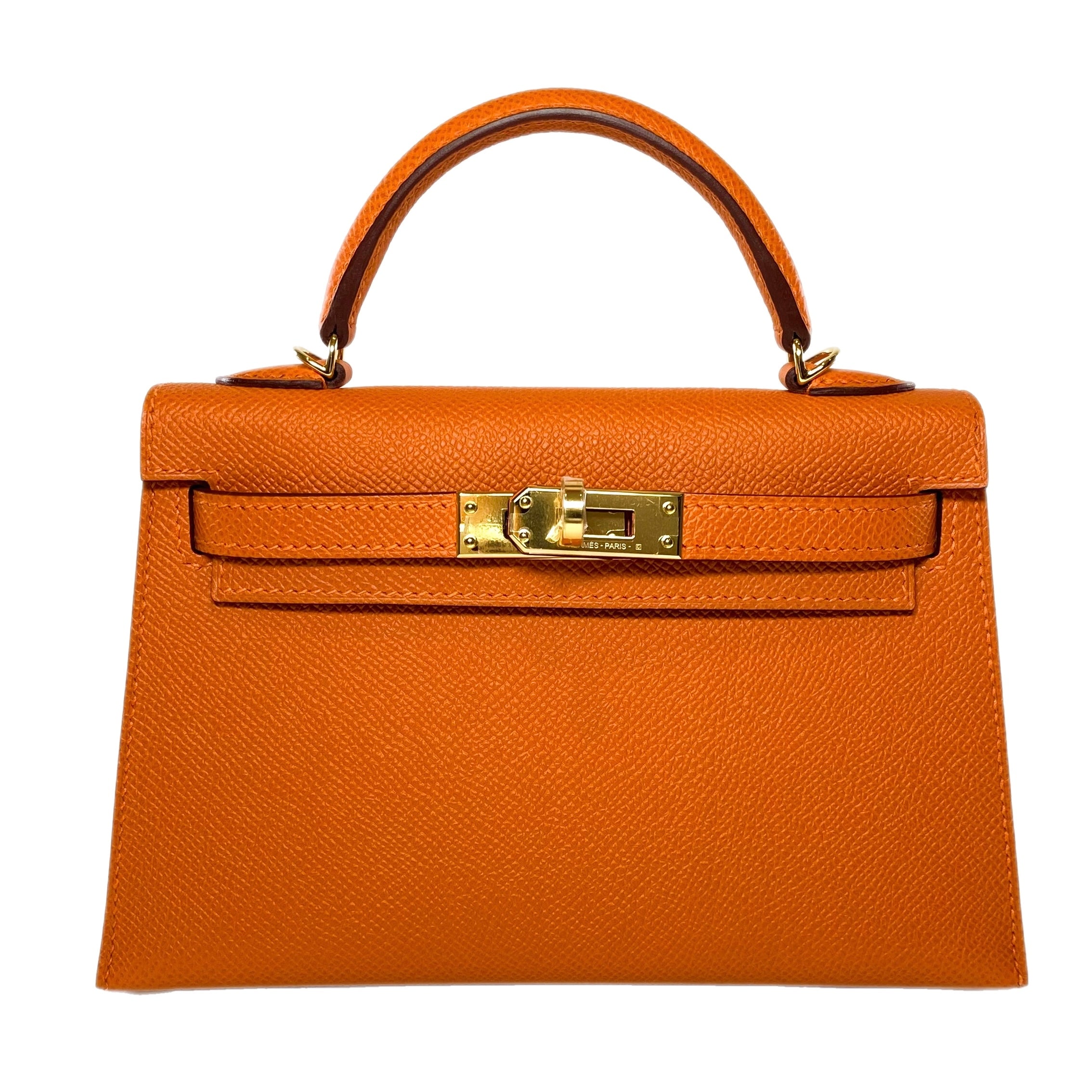 AN ORANGE H GULLIVER LEATHER RETOURNÉ MINI KELLY 20 WITH GOLD