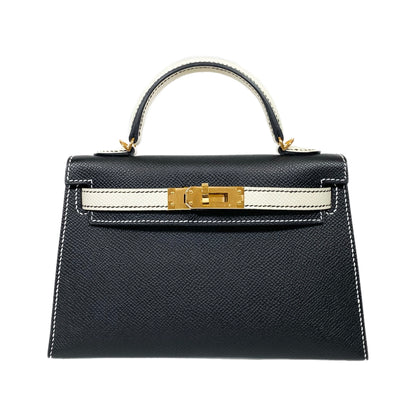 Hermes Special Order Mini Kelly 20 Noir and Craie Epsom Gold Hardware