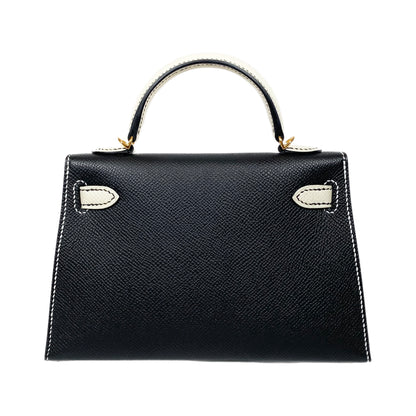Hermes Special Order Mini Kelly 20 Noir and Craie Epsom Gold Hardware