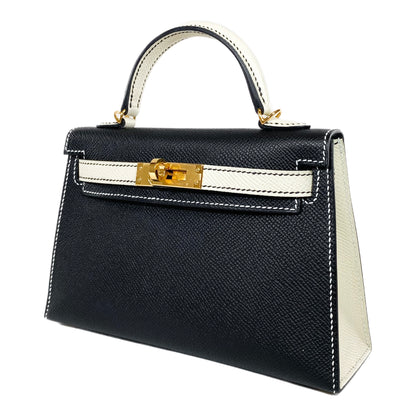 Hermes Special Order Mini Kelly 20 Noir and Craie Epsom Gold Hardware