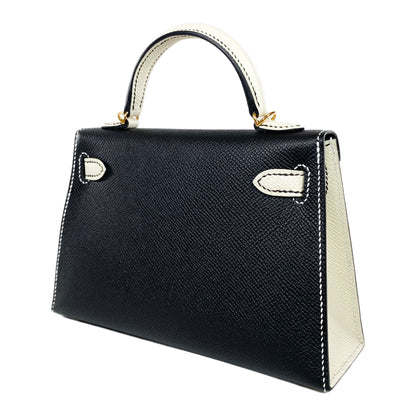 Hermes Special Order Mini Kelly 20 Noir and Craie Epsom Gold Hardware