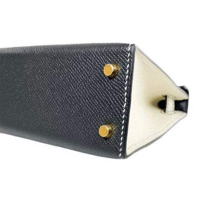 Hermes Special Order Mini Kelly 20 Noir and Craie Epsom Gold Hardware