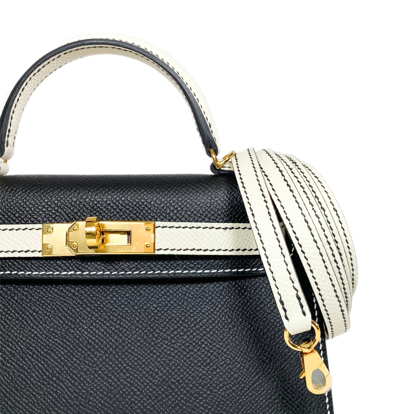 Hermes Special Order Mini Kelly 20 Noir and Craie Epsom Gold Hardware