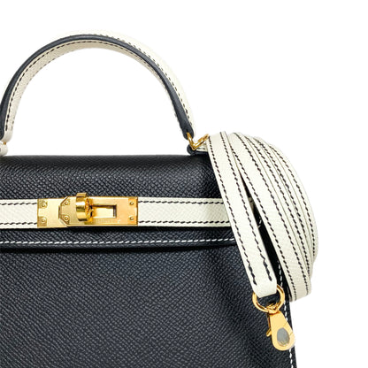 Hermes Special Order Mini Kelly 20 Noir and Craie Epsom Gold Hardware