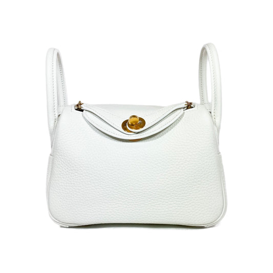 Hermes Mini Lindy White Clemence Gold Hardware