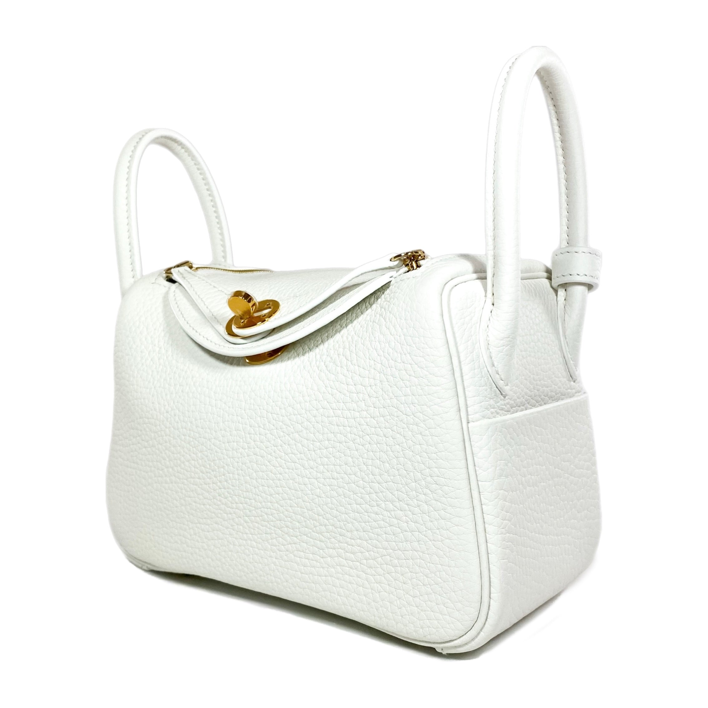 Hermes Mini Lindy White Clemence Gold Hardware