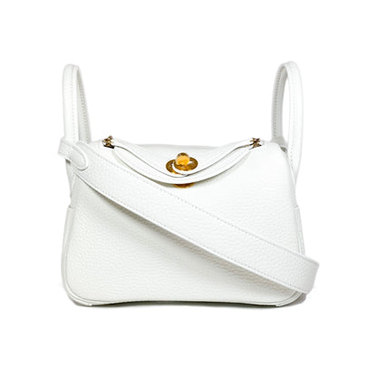 Hermes Mini Lindy White Clemence Gold Hardware