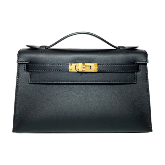 Hermes Kelly Pochette Black Swift Gold Hardware