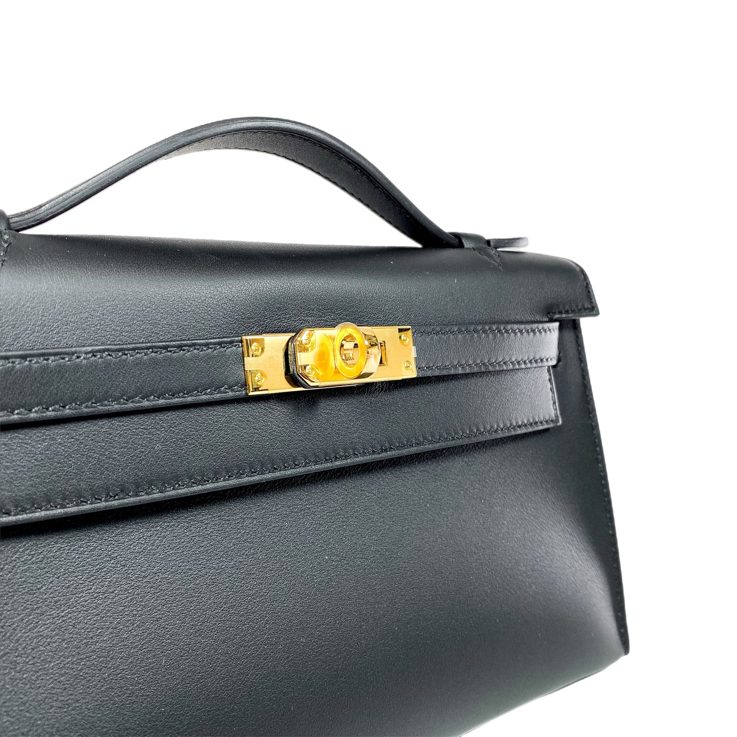 Hermes Kelly Pochette Black Swift Gold Hardware
