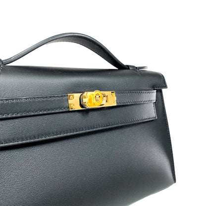 Hermes Kelly Pochette Black Swift Gold Hardware