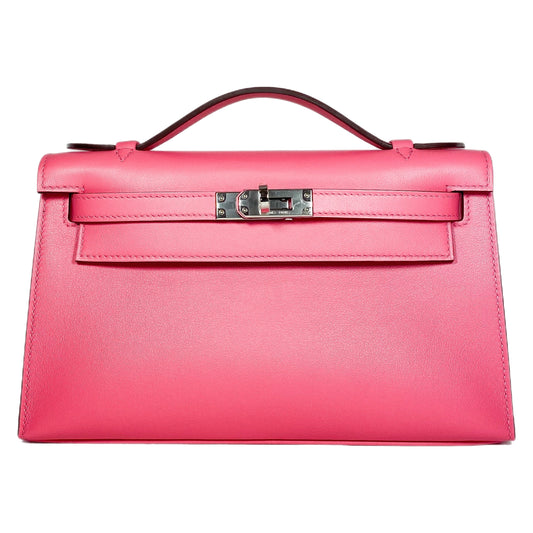 Hermes Rose Azalee Pochette Swift Palladium Hardware