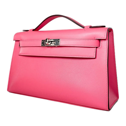 Hermes Rose Azalee Pochette Swift Palladium Hardware