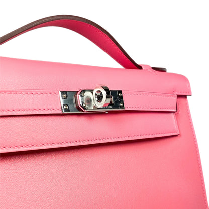 Hermes Rose Azalee Pochette Swift Palladium Hardware