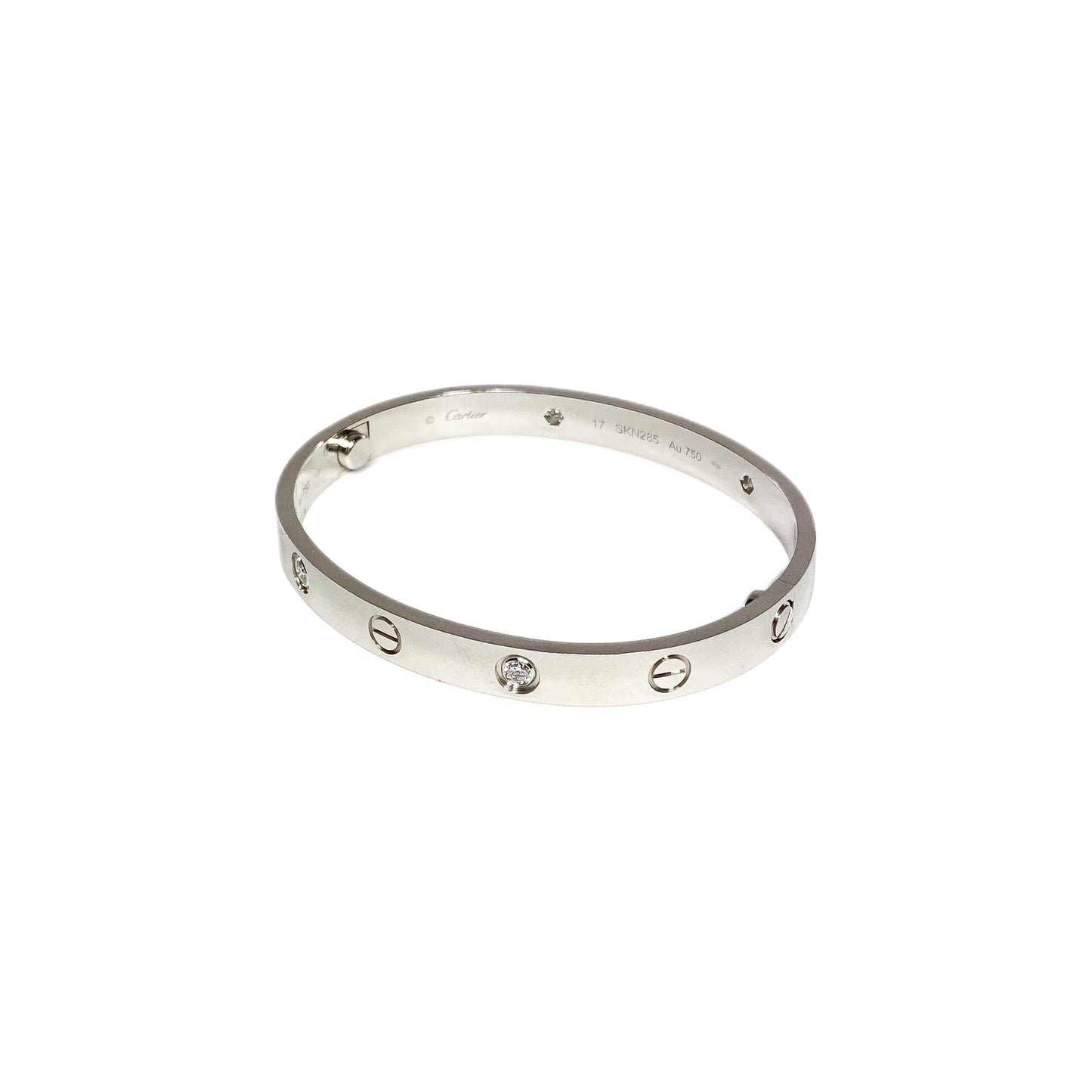 Cartier 18k White Gold Love Bracelet 4 Diamond 17