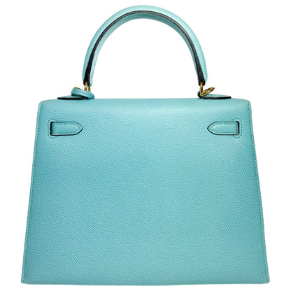 Hermes Kelly 25 Blue Atoll Epsom Gold Hardware