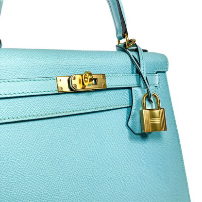 Hermes Kelly 25 Blue Atoll Epsom Gold Hardware