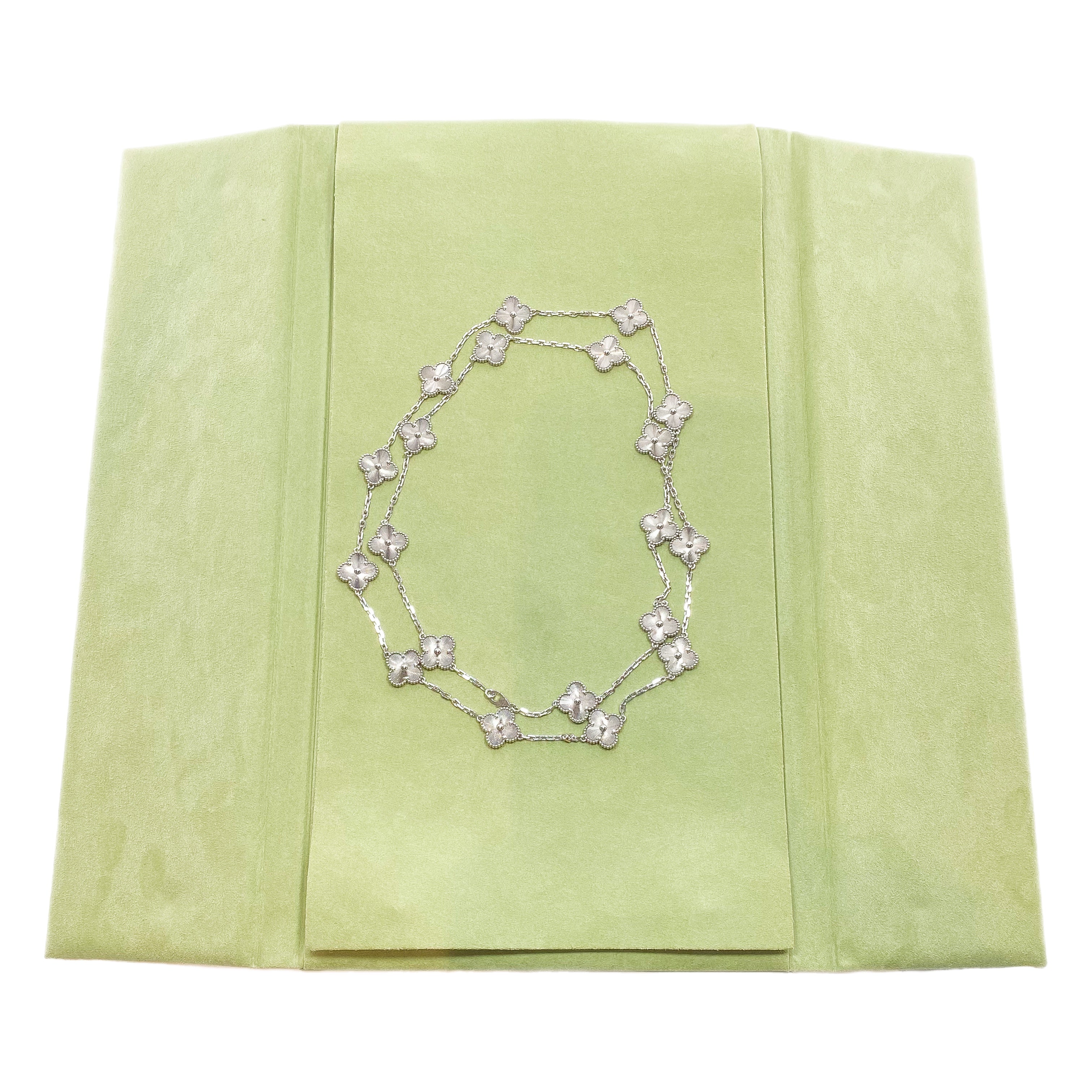 Van Cleef & Arpels 18k White Gold 20 Motif Vintage Alhambra Long Necklace