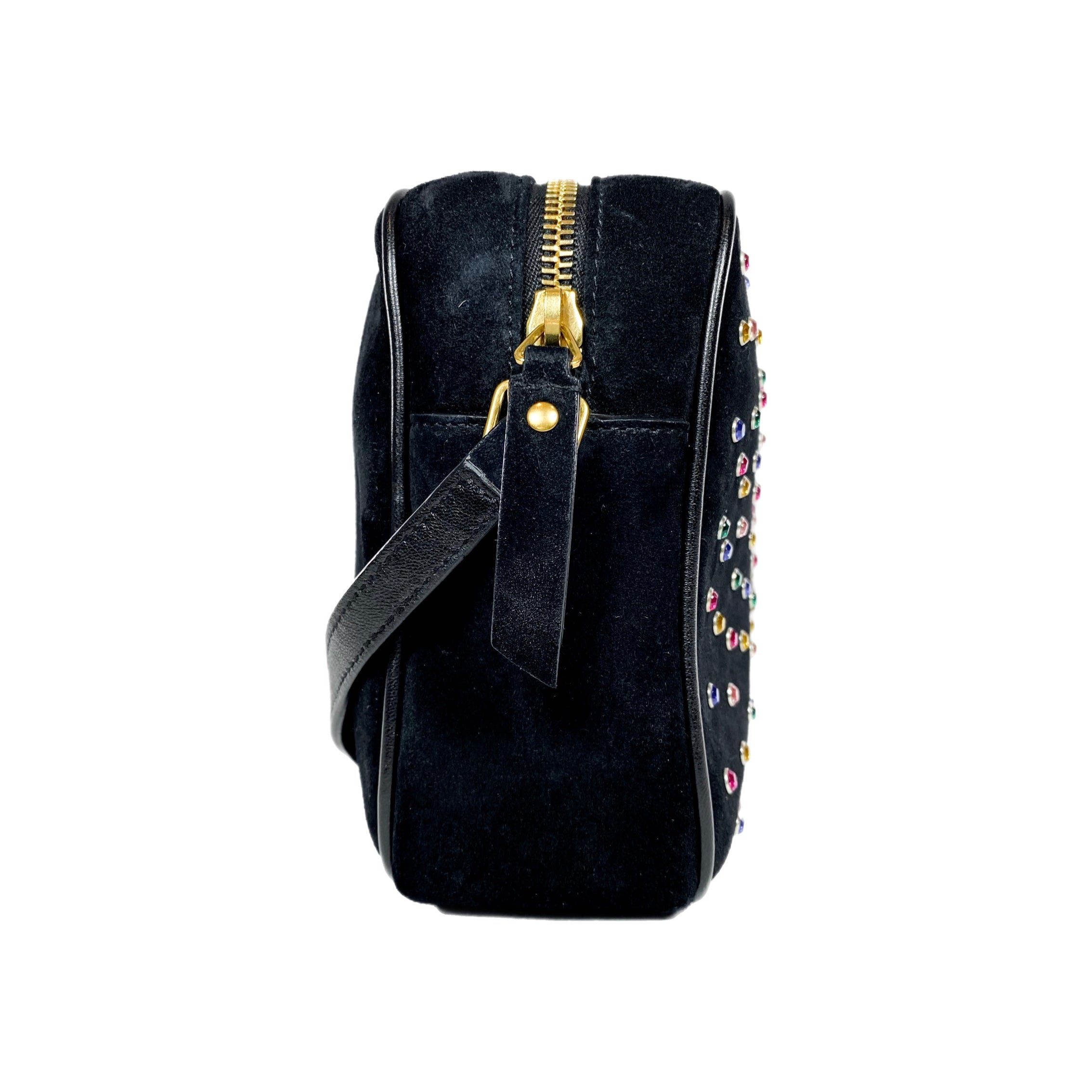 YSL Black Multicolor Crystal Suede Camera Bag