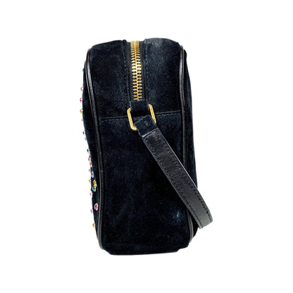 YSL Black Multicolor Crystal Suede Camera Bag