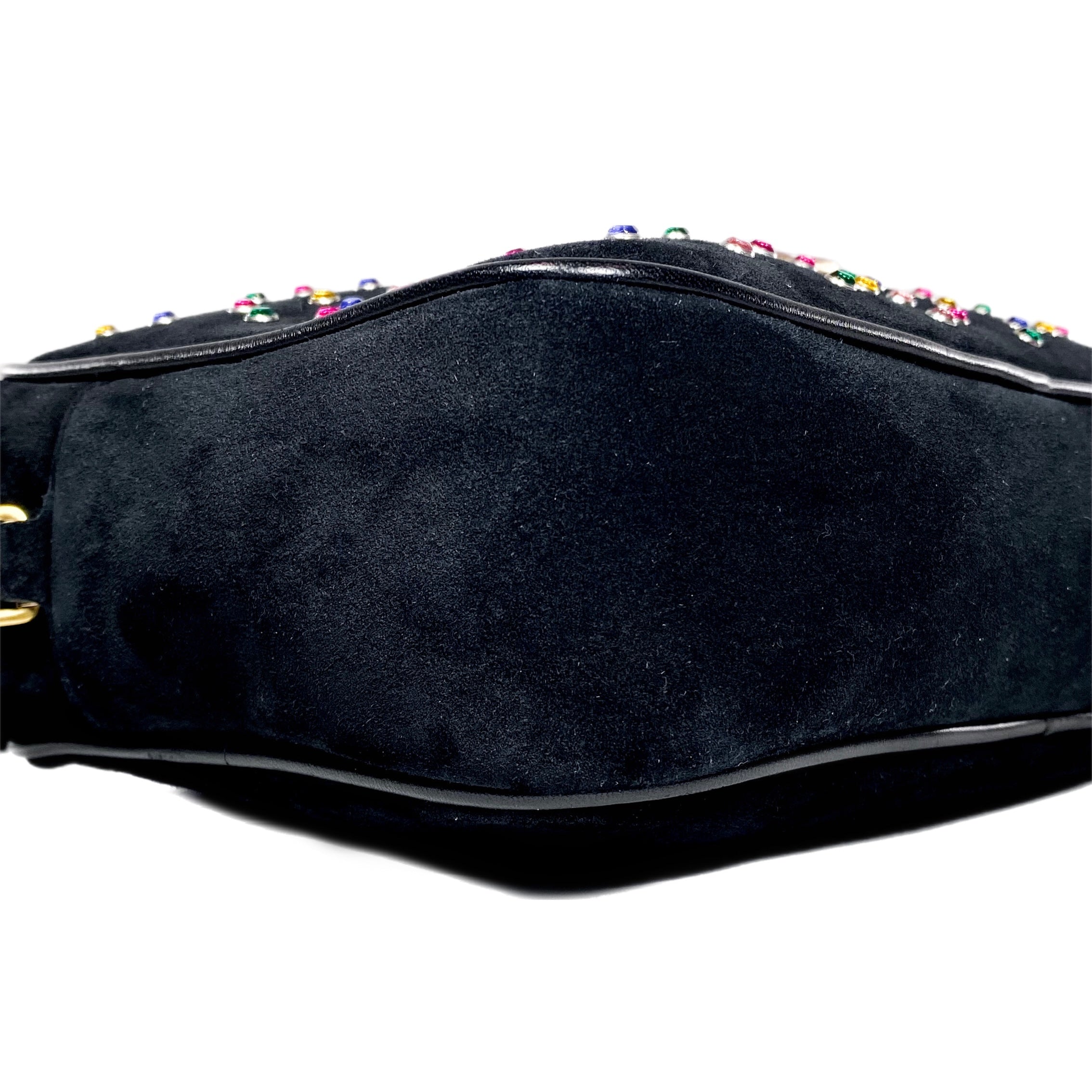 YSL Black Multicolor Crystal Suede Camera Bag