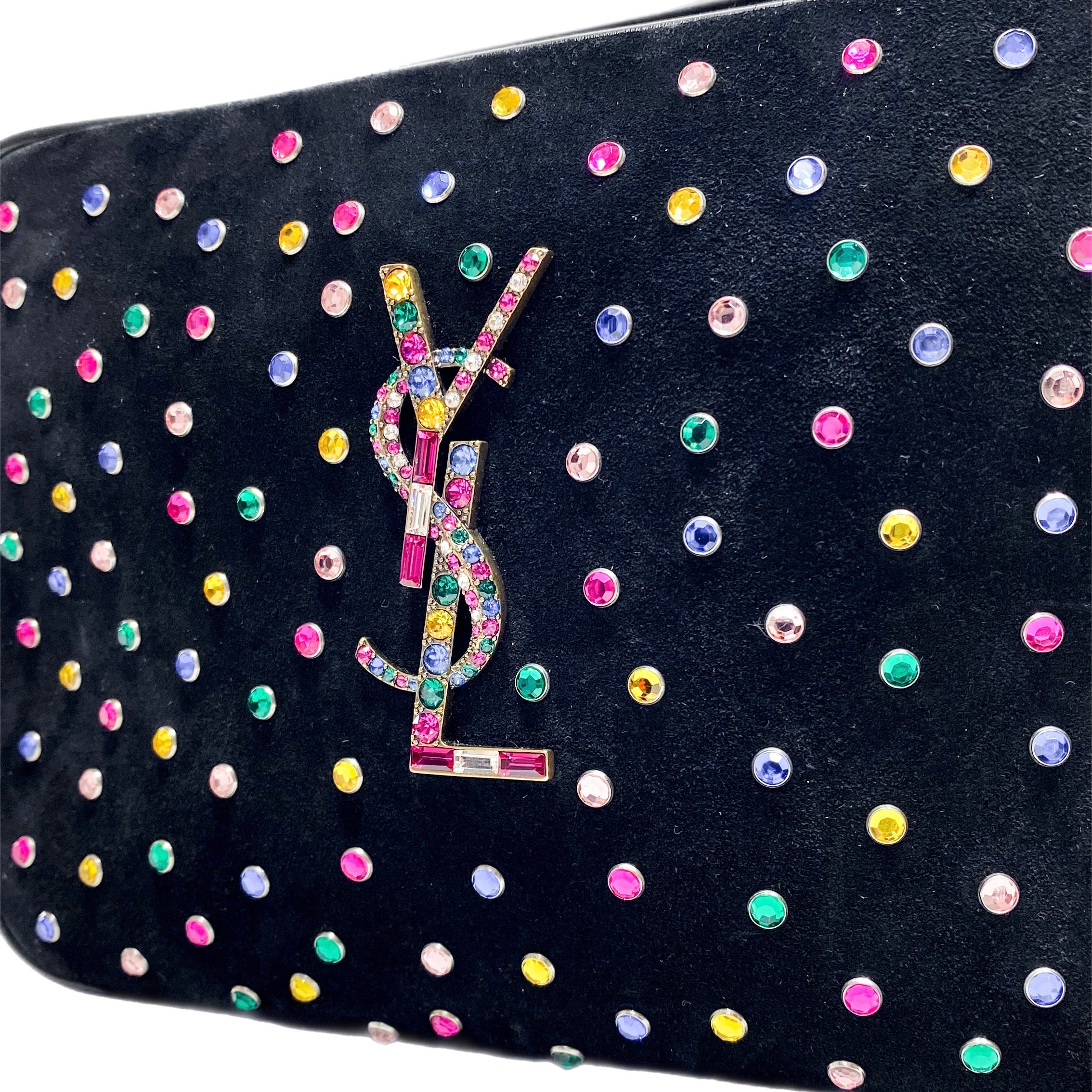 YSL Black Multicolor Crystal Suede Camera Bag