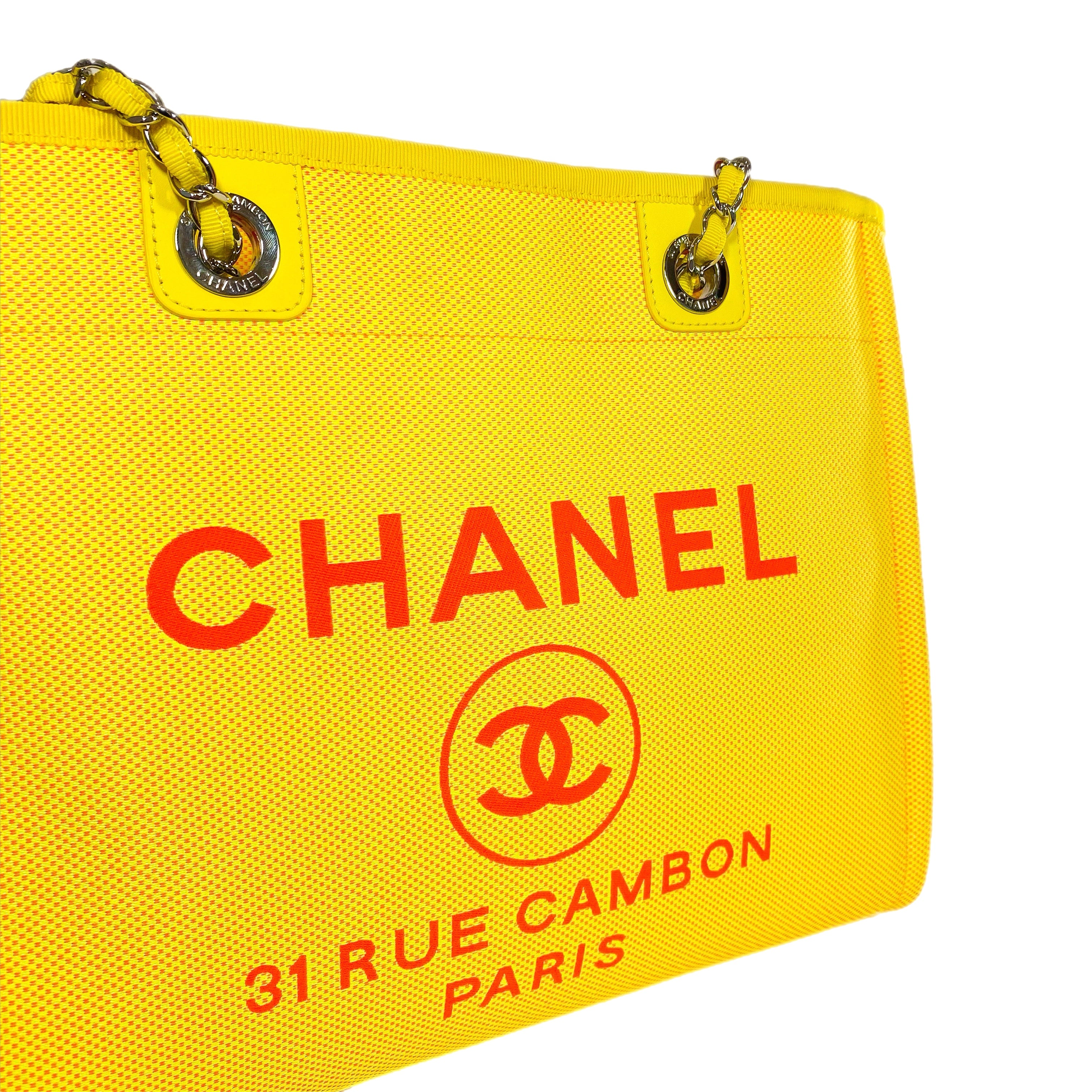 G*フ様 再出品！付属品付CHANEL yellow2wayバッグ Chanel Neon Yellow Orange Deauville – Consign of the Times ™