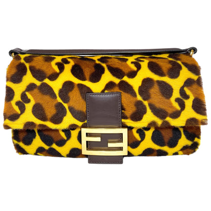 Fendi Yellow Brown Leopard Print Baguette