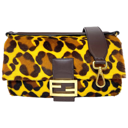 Fendi Yellow Brown Leopard Print Baguette