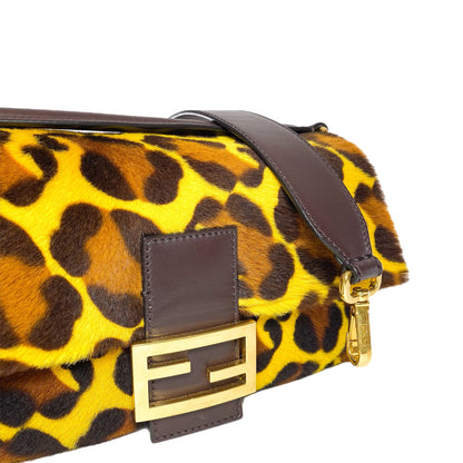 Fendi Yellow Brown Leopard Print Baguette